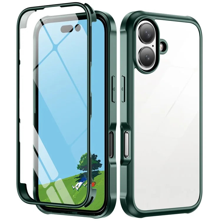 For iPhone 16 Plus Case Double-Sided Tempered Glass+Silicone+TPU Phone Cover