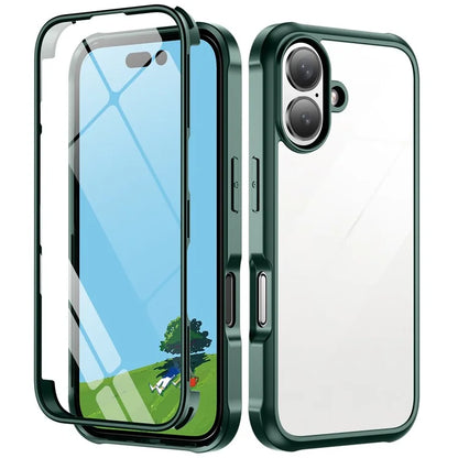 For iPhone 16 Plus Case Double-Sided Tempered Glass+Silicone+TPU Phone Cover
