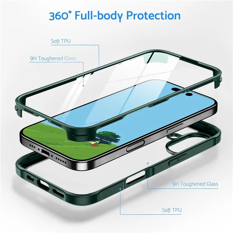 For iPhone 16 Plus Case Double-Sided Tempered Glass+Silicone+TPU Phone Cover