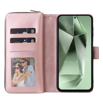 For Samsung Galaxy S24 FE Case Zipper Pocket PU Leather Phone Cover with Hand Strap