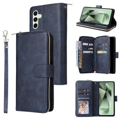 For Samsung Galaxy S24 FE Case Zipper Pocket PU Leather Phone Cover with Hand Strap