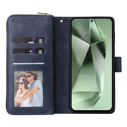 For Samsung Galaxy S24 FE Case Zipper Pocket PU Leather Phone Cover with Hand Strap