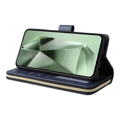 For Samsung Galaxy S24 FE Case Zipper Pocket PU Leather Phone Cover with Hand Strap