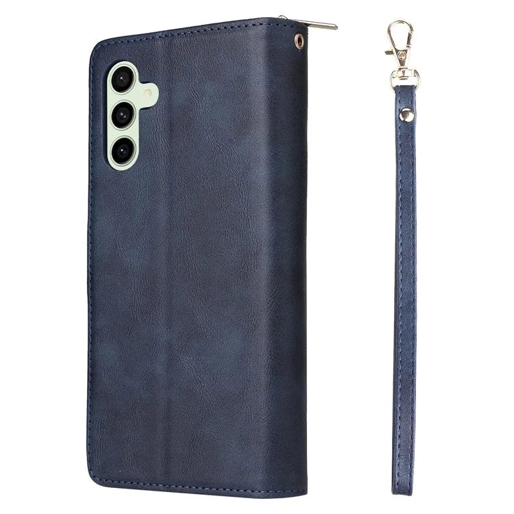 For Samsung Galaxy S24 FE Case Zipper Pocket PU Leather Phone Cover with Hand Strap