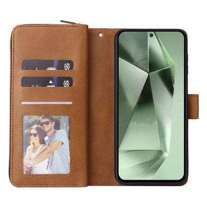For Samsung Galaxy S24 FE Case Zipper Pocket PU Leather Phone Cover with Hand Strap