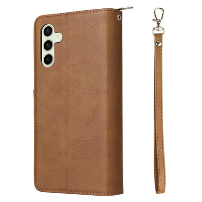 For Samsung Galaxy S24 FE Case Zipper Pocket PU Leather Phone Cover with Hand Strap