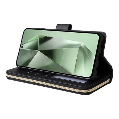 For Samsung Galaxy S24 FE Case Zipper Pocket PU Leather Phone Cover with Hand Strap