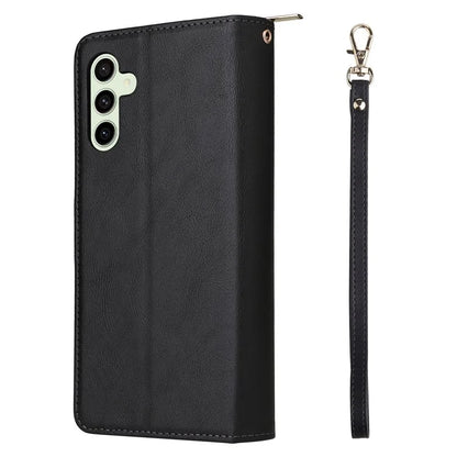 For Samsung Galaxy S24 FE Case Zipper Pocket PU Leather Phone Cover with Hand Strap