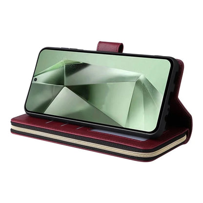 For Samsung Galaxy S24 FE Case Zipper Pocket PU Leather Phone Cover with Hand Strap
