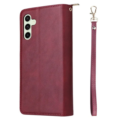 For Samsung Galaxy S24 FE Case Zipper Pocket PU Leather Phone Cover with Hand Strap
