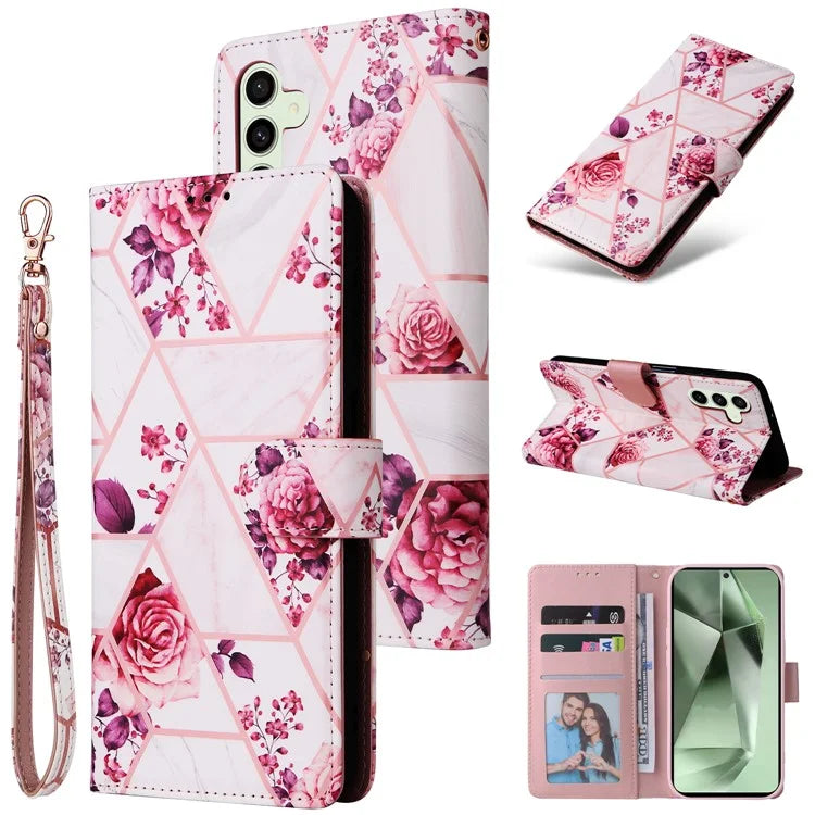 For Samsung Galaxy S24 FE Case Lacquered Marble Pattern Leather Phone Cover