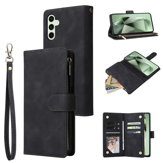 For Samsung Galaxy S24 FE Case Zipper Wallet PU Leather Flip Phone Cover