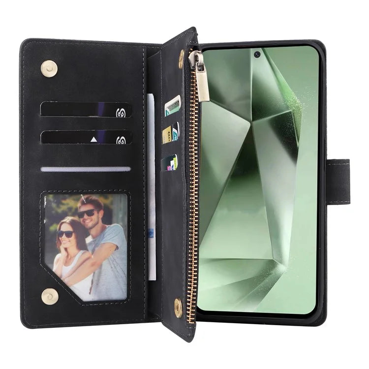 For Samsung Galaxy S24 FE Case Zipper Wallet PU Leather Flip Phone Cover