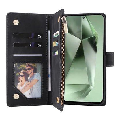 For Samsung Galaxy S24 FE Case Zipper Wallet PU Leather Flip Phone Cover