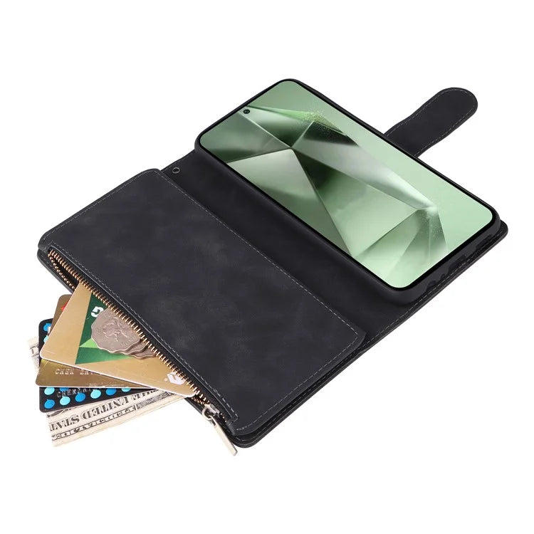 For Samsung Galaxy S24 FE Case Zipper Wallet PU Leather Flip Phone Cover