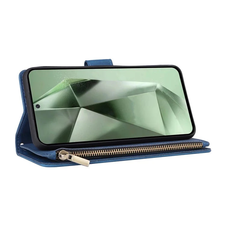 For Samsung Galaxy S24 FE Case Zipper Wallet PU Leather Flip Phone Cover