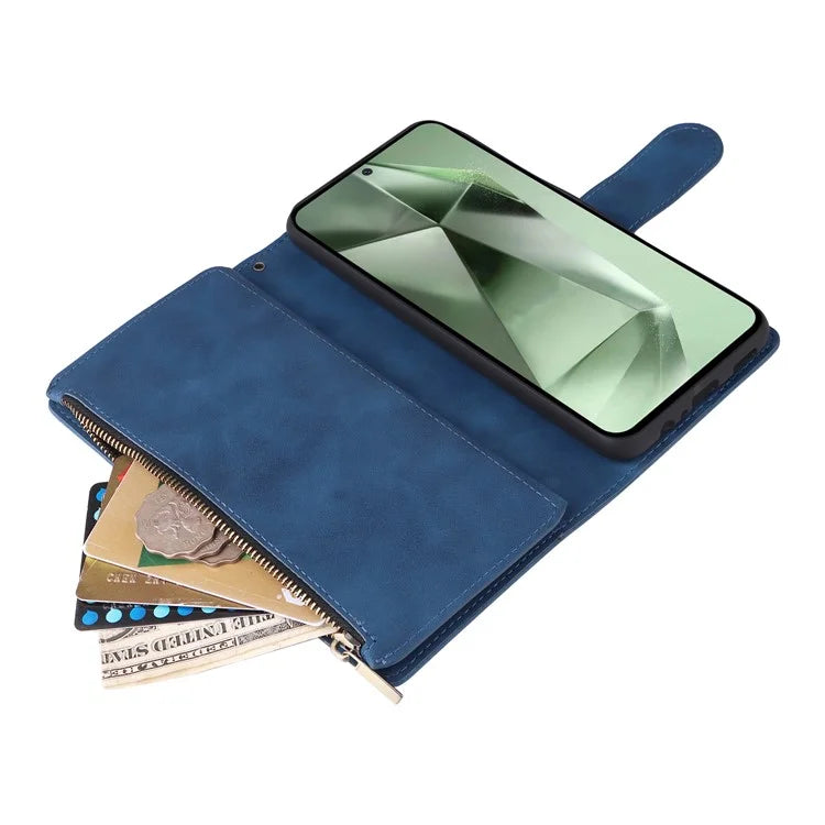 For Samsung Galaxy S24 FE Case Zipper Wallet PU Leather Flip Phone Cover