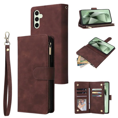 For Samsung Galaxy S24 FE Case Zipper Wallet PU Leather Flip Phone Cover