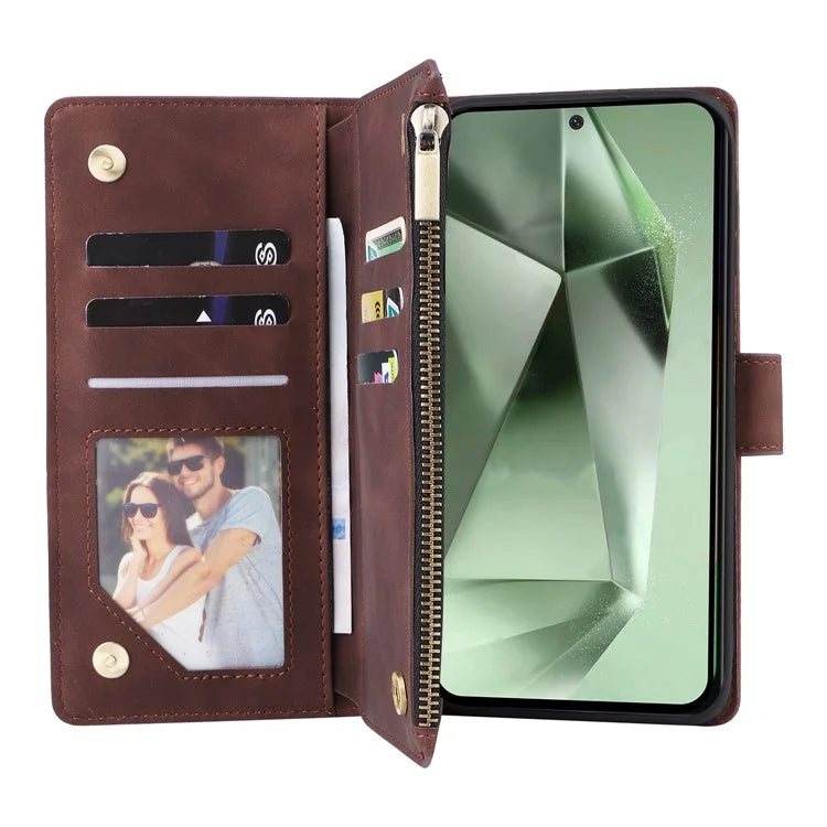 For Samsung Galaxy S24 FE Case Zipper Wallet PU Leather Flip Phone Cover