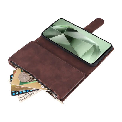 For Samsung Galaxy S24 FE Case Zipper Wallet PU Leather Flip Phone Cover