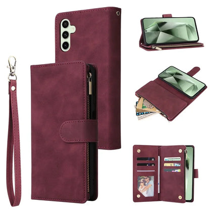 For Samsung Galaxy S24 FE Case Zipper Wallet PU Leather Flip Phone Cover