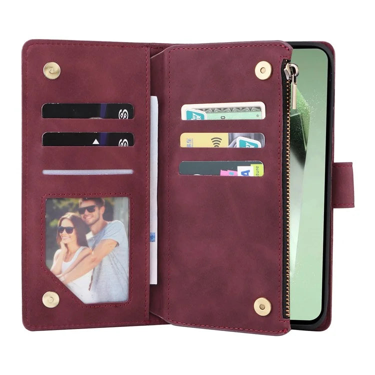 For Samsung Galaxy S24 FE Case Zipper Wallet PU Leather Flip Phone Cover