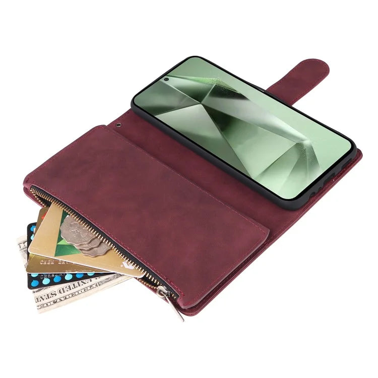 For Samsung Galaxy S24 FE Case Zipper Wallet PU Leather Flip Phone Cover