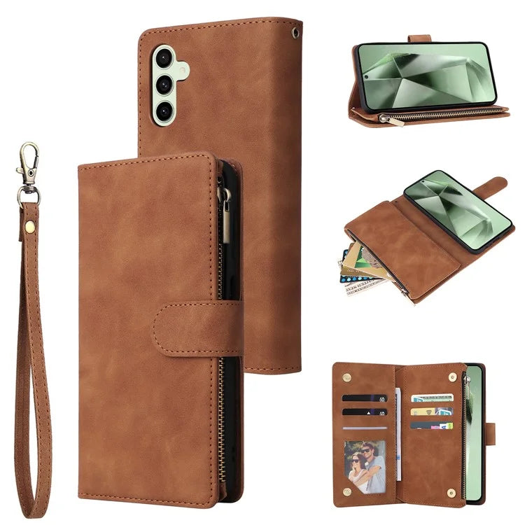 For Samsung Galaxy S24 FE Case Zipper Wallet PU Leather Flip Phone Cover