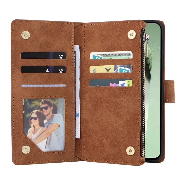 For Samsung Galaxy S24 FE Case Zipper Wallet PU Leather Flip Phone Cover