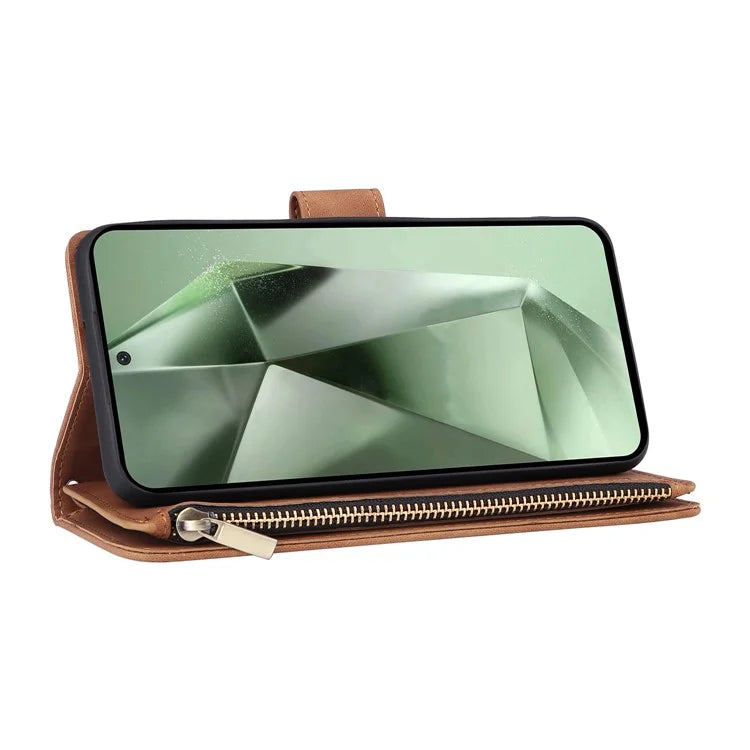 For Samsung Galaxy S24 FE Case Zipper Wallet PU Leather Flip Phone Cover