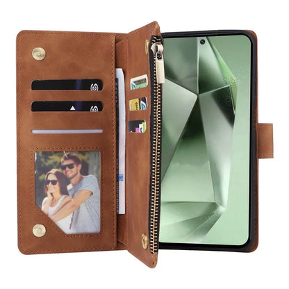 For Samsung Galaxy S24 FE Case Zipper Wallet PU Leather Flip Phone Cover