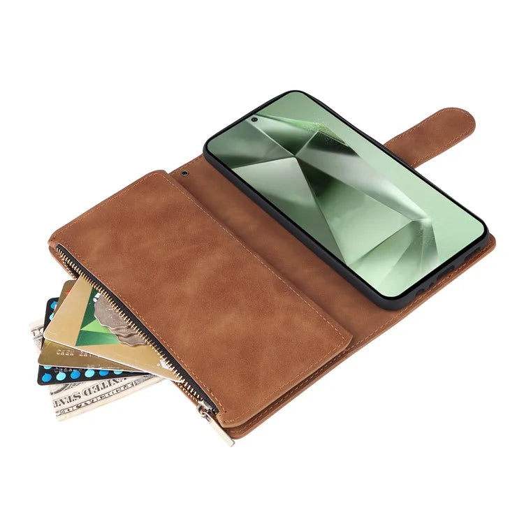 For Samsung Galaxy S24 FE Case Zipper Wallet PU Leather Flip Phone Cover