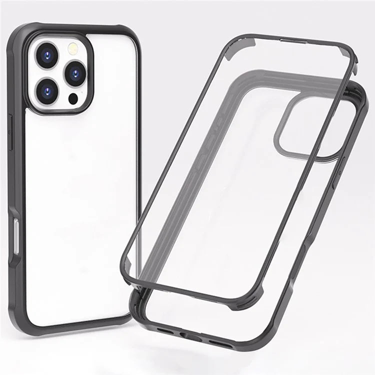 For iPhone 16 Pro Max Case Silicone+TPU Frame Double-Side 9H Tempered Glass Back Cover