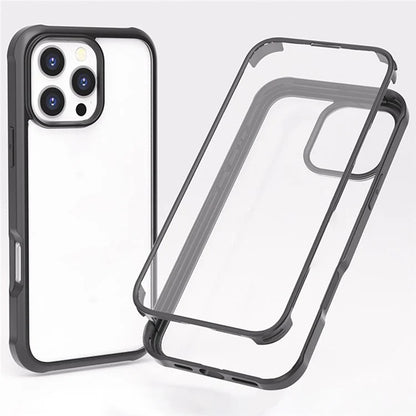 For iPhone 16 Pro Max Case Silicone+TPU Frame Double-Side 9H Tempered Glass Back Cover