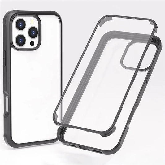 For iPhone 16 Pro Max Case Silicone+TPU Frame Double-Side 9H Tempered Glass Back Cover