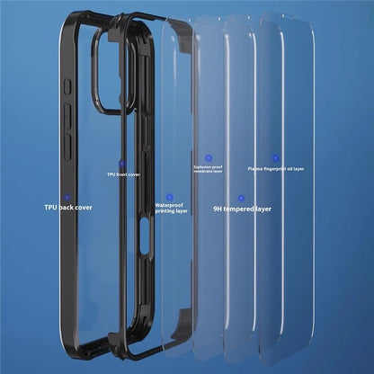 For iPhone 16 Pro Max Case Silicone+TPU Frame Double-Side 9H Tempered Glass Back Cover