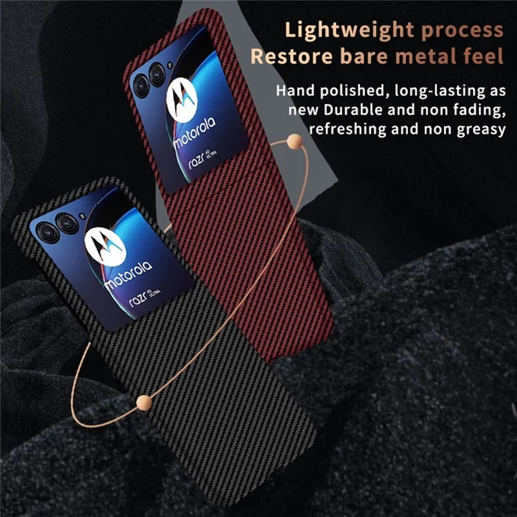 For Motorola Razr 50 5G Case Aramid Fiber+PC Carbon Fiber Texture Phone Cover