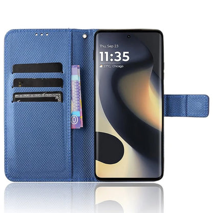 For Motorola Edge (2024) 5G Shockproof Case PU Leather Phone Cover Diamond Texture