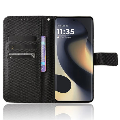 For Motorola Edge (2024) 5G Shockproof Case PU Leather Phone Cover Diamond Texture