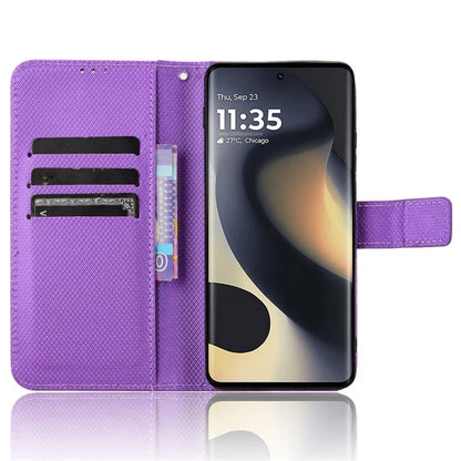 For Motorola Edge (2024) 5G Shockproof Case PU Leather Phone Cover Diamond Texture