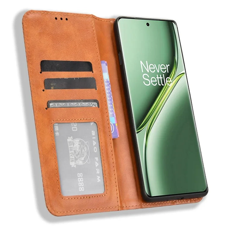 For OnePlus Ace 3 Pro 5G Wallet Case Anti-Drop Retro PU Leather Phone Cover