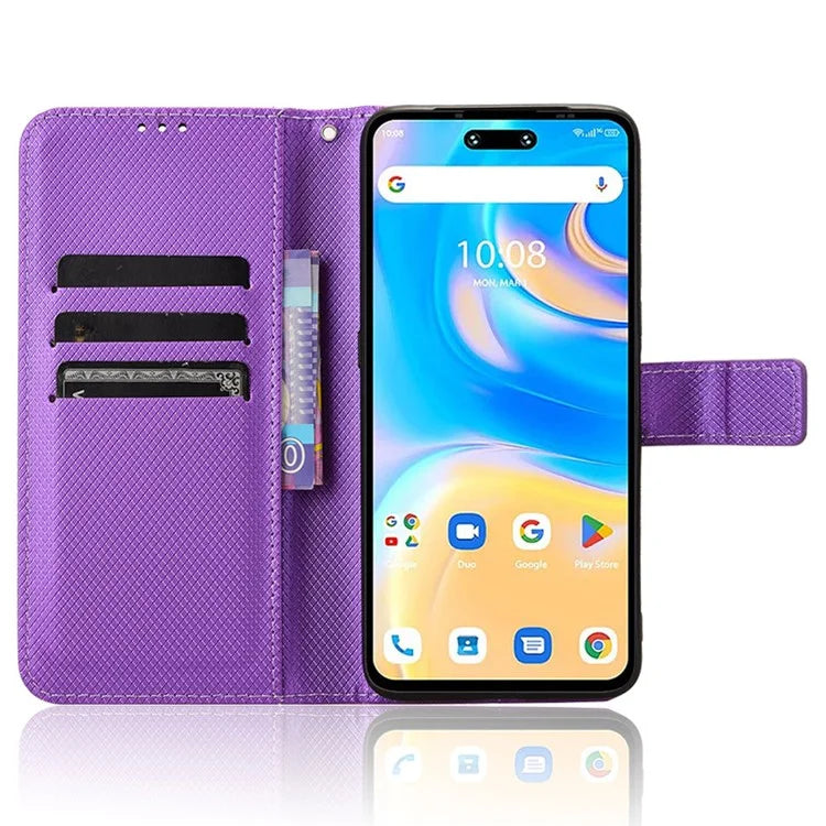 For Umidigi G6 Protective Case PU Leather Diamond Texture Phone Cover