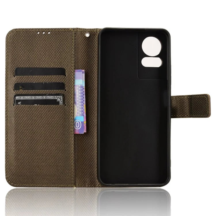 For TCL 50 LE Shockproof Case PU Leather Diamond Texture Phone Cover