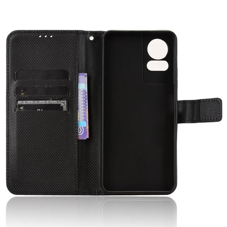 For TCL 50 LE Shockproof Case PU Leather Diamond Texture Phone Cover