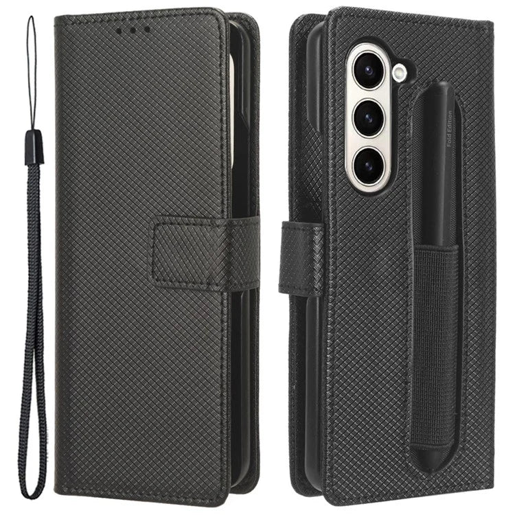 For Samsung Galaxy Z Fold6 5G Case with Pencil Holder, PU Leather Diamond Texture Wallet Phone Cover