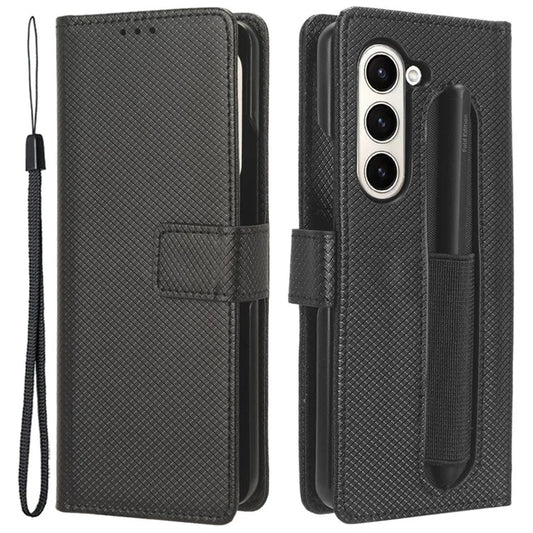For Samsung Galaxy Z Fold6 5G Case with Pencil Holder, PU Leather Diamond Texture Wallet Phone Cover