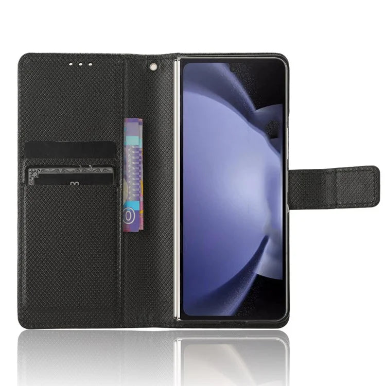 For Samsung Galaxy Z Fold6 5G Case with Pencil Holder, PU Leather Diamond Texture Wallet Phone Cover