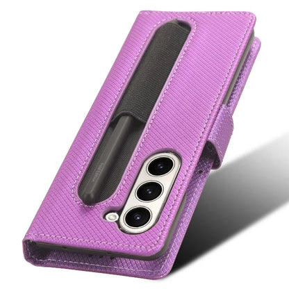 For Samsung Galaxy Z Fold6 5G Case with Pencil Holder, PU Leather Diamond Texture Wallet Phone Cover