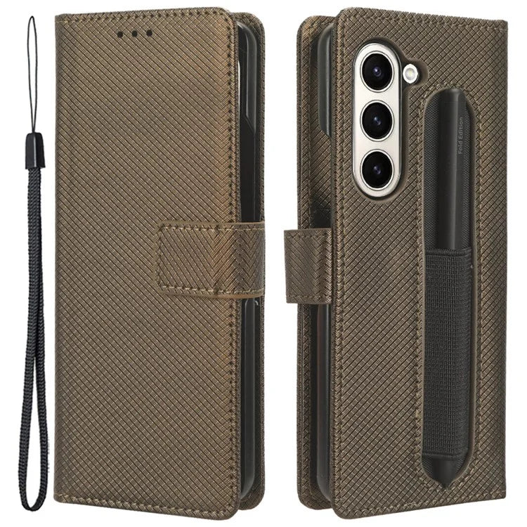 For Samsung Galaxy Z Fold6 5G Case with Pencil Holder, PU Leather Diamond Texture Wallet Phone Cover