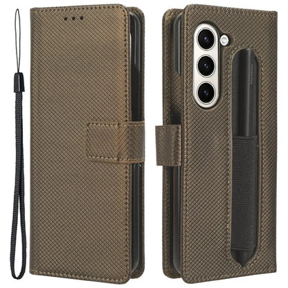 For Samsung Galaxy Z Fold6 5G Case with Pencil Holder, PU Leather Diamond Texture Wallet Phone Cover